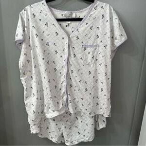 Vintage Oscar De La Renta Pajama Set Purple Floral Button up Short Set Size XL